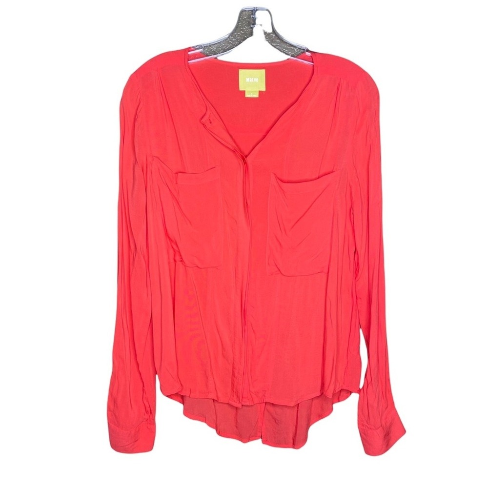 Maeve Anthropologie Coral Pink Rayon Button Down Blouse Long Sleeve Size 0